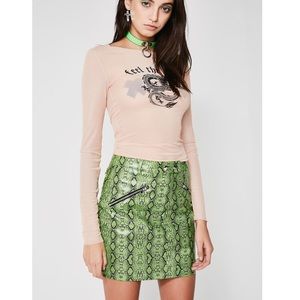 I.AM.GIA Green Snakeskin Mini Skirt.